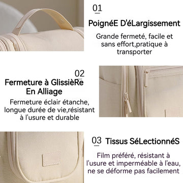 trousse de toilette 370g Tissus écologiques Double ouverture suspendue portable grande capacité tenue à la main sac à cosmétiques